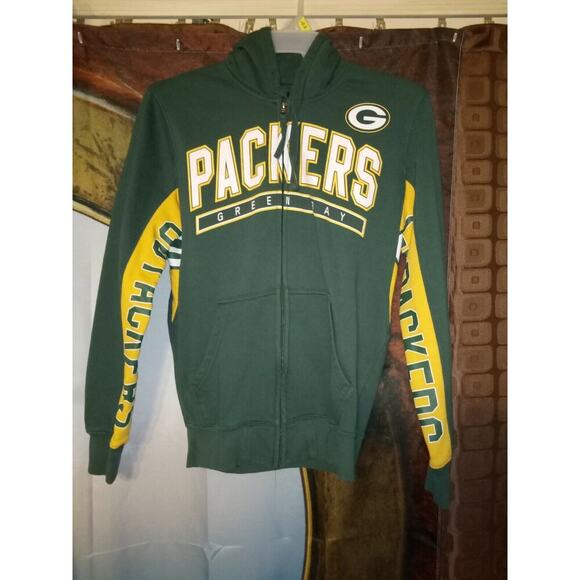 Green Bay Packers Hoodie Sweatshirt NFL Hands High Zip Up Hoodie Small - Picture 1 of 8
